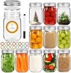 AuroTrends Mason Jars 16 oz 12Pack, Pint Canning Jars 16 oz - Pint Mason Jars with Lids for Drinks/Canning/Preserving/Meal Prep(16 fl.oz, Set of 12)
