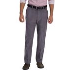Haggar Men's Corduroy Classic Fit Flat Front Expandable Waistband Pant, Charcoal, 38 x 29
