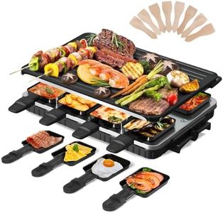 Griglia Elettrica 6 8 Persone 2 in 1 Raclette Grill da Tavolo Rivestimento Antiaderente Piastra Reversibile Griglia Elettrica per Raclette Senza Fumo con 8 Mini Teglie e 8 Raschietti 1300W