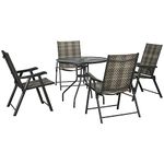 Outsunny 5 Pieces Wicker Patio Dining Set Outdoor Furniture Set, Glass Top Dining Table with Umbrella Hole, 4 Folding Armchairs, PE Rattan Conversation Set for Garden, Mixed Grey