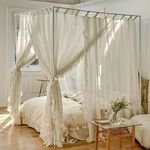 Mengersi Linen Canopy Bed Curtains,Bed Canopy Curtains Bed Drapes Sheer Curtains for Bedroom Decor (Ivory, Full)