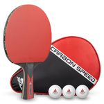 JOOLA Table Tennis Bat Carbon Speed | 1 Racket + 3 Ping Pong Balls + Case, black/red, 5 pieces