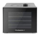 Elite Gourmet Food Dehydrator, Stainless Steel Trays Food Dehydrator, AdjCatable Temperature Controls, Jerky Herbs Fruit Veggies Snacks, Black, 4 Trays