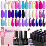 Beetles 23 Pcs Gel Nail Polishes,Midnight Euphoria Collection Gel Polish Soak off Green Glitter Pink Gel Nail Kits Top Coat and Base Coat 6 Pcs Glitter Nail Brushes Nails Gifts for Women Girls