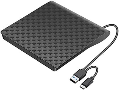 External CD/DVD Drive for Laptop, USB 3.0 Type-C CD Player Ultra Slim Portable CD DVD +/-RW External Optical Drive CD ROM Burner CD Reader Compatible with Laptop Desktop PC Windows Linux Mac OS