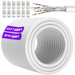 Cat 7 Ethernet Cable 500ft, SFTP Triple Shielded Cat 7 Outdoor Ethernet Patch Cable Bulk, 24AWG Cat 7 Direct Burial Cable, 10 RJ45 Connectors, LLDPE, Waterproof, UV Resistant for Router Gaming