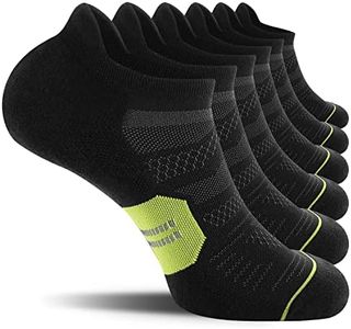 CelerSport 6 Pack Men's Running Ankle Socks with Cushion, Low Cut Athletic Tab Socks, Black + Green, Small