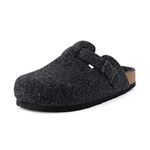 CUSHIONAIRE Hana Slip-On Buckle Clog with Cork Footbed +Memory Foam, Wide Widths Available, Charcoal Wool, 8