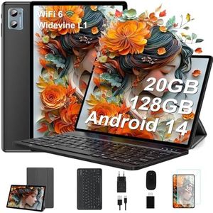 Tablette 2025 Nouvelle Tablettes 10 Pouces Android 14 avec 20Go RAM 128Go ROM WiFi 6, 5G+2.4G WiFi, Octa-Core, GMS Certified, Widevine L1, BT 5.0, Tablette Tactile avec Clavier| Souris| Etui -Noir