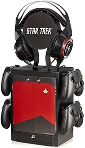 Numskull Official Red Star Trek Gaming Accessory Locker & Storage Stand – Holds 10 Games/DVDs, 4 Controllers, Headset, and Accessories – Durable & Compact Organizer – Official Star Trek Merchandise