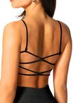 TZLDN Workout Backless Sports Bra for Women Removable Padded Strappy Low Impact Open Back Bras Gym Clothes Yoga Crop Tank Top ##3Square Neck-Black, Large