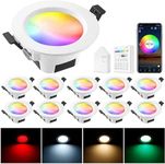 GEYUEYA Home Led Downlights Spotlights Ceiling Dimmable,WiFi Bluetooth Mesh LED Recessed Ceiling Lights 5W RGBCW RGB White CCT 2700K-6500K Color Change Aluminum Spotlights for Home Bar KTV-10 Pack