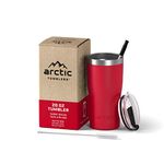 Arctic Tumblers | 20 oz Matte Red Insulated Tumbler with Straw & Cleaner - Retains Temperature up to 24hrs - Non-Spill Splash Proof Lid, Double Wall Vacuum Technology, BPA Free & Built to Last