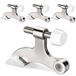 Hinge Pin Door Stopper, 4 Pcs Heavy Duty Hinge Pin Stopper, Adjustable Door Stopper with White Rubber Bumper Tips, Striking Wall Dents from Door Knobs, Silver