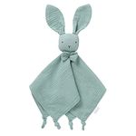 LAWKUL Baby Comforter Organic Cotton Security Blanket Muslin Soft Babe Lovey for Newborn Infant Boy Girls 40x40cm Bunny Green