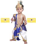 Raj Costume Fabric Fancy Dresses Shri Krishna Dress For Baby Boy & Girl, Janmashtmi Dress With Diaper-Friendly Dhoti & Dupatta, Mor Pankh Mukut (White And Blue, 3 Year)