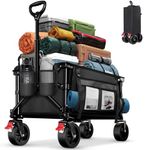 BELEEV Collapsible Wagon Cart, Heavy Duty Foldable Utility Cart with 6" All-Terrain Big Wheels, 130L Large Capacity, Side Pocket & Drink Holders for Beach Grocery Garden Camping Sports Shopping(Black)