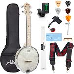 AKLOT Banjo Ukulele Concert 23 inch Remo Drumhead Open Back Maple Body 1:15 Advanced Tuner with Two Way Truss Rod Gig Bag Tuner String Strap Picks