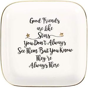 Scwhousi Good Friends Bestie Gifts for Women Her, Ceramic Ring Dish for Friends Birthday Gift - Good Friends are Like Stars, You Don't Always See Them But You Know They're Always There¡­