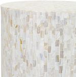 Hauteloom Paombong Cylinder Bohemian Coffee Table Shell Pearl Coated - 13" x 13" x 19" Height - Ivory, Cream, White