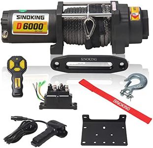 SINOKING 6000lb 12V Winch, UTV&ATV Winch with 1/4"× 49ft Synthetic Rope, Wired and Wireless Remote Control with Mounting Plate