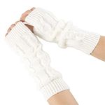 Happyupcity 1Pair 30cm/11.8inch Long Arm Warmer Fingerless Gloves Knitted Wrist Arm Warmers with Thumbhole Stretchy Gloves Winter Warming Protector for Women Girls(White)