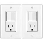 [2 Pack] BESTTEN Combination Wall Light Switch and Decor Outlet, Single Pole Rocker Switch, 15A/120V, Decorative Receptacle, Wallplate Included, Combo Style, cUL Listed, White