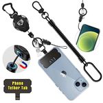 ELV Theft and Drop Protection Magnetic Retractable Phone Tether, Magnetic Retractable Keychain Badge Reel with Phone Tether Lanyard, Key Ring, Lobster Clip, and Phone Tether Tab