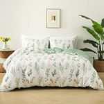 Nayoroom White Floral Duvet Cover King Size Green Leaf Yellow Flower Printed Reversible Comforter Cover 3 Pieces Soft Lightweight Microfiber Spring Cottagecore Bedding Set with Zipper Closure