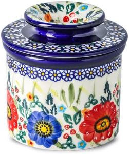 Lyeec French Butter Crock with Lid for Countertop,Handpainted Floral Butter Keeper with Water Seal Line, Farmhouse Ceramic Butter Container Airtight for Soft Spreadable Butter,Housewarming Gifts