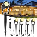 IRISECO 4-1 Garden Spot Lights,15M Outdoor Spotlight with Adapter, 12V Low Volt Garden Lights, IP65 Waterproof LED Garden Spike Lights, Garden Lights Mains Powered for Yard (3000K)