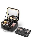 OWBIA Makeup Bag with LED Mirror, Cosmetic Organizer with Compartments (Small Size, Black)