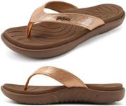 jiajiale Womens Orthopedic Flip Flops Ladies Athletic Yoga Memory Foam Cushioned Recovery Walking Thong Sandals Slip On Summer Beach Slippers Comfortable Plantar Fasciitis Arch Support Brown Size 8