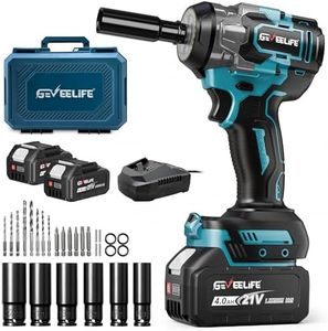 GEVEELIFE 650N.m/480Ft-lbs Brushless Impact Wrench,1/2" Cordless Impact Gun w/ 2x4.0Ah Battery & 6 Sockets, 3300RPM Power Electric Impact Driver for Car/DIY Furniture/Lawn Mower, Blue Toolbox