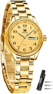 OLEVS Gold Watches for Women Stainless Steel Small Gold Watch Quartz Wrist Watch with Day Date Luxury Dress Womens Gold Watch Women Small Wrist Ladies Gold Watches Arabic Numerals Watch Reloj Para Mujer