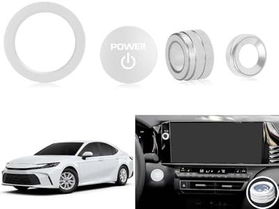 Tyifxom for Toyota Camry LE/SE/XLE/XSE 2025 2026 Accessories, Aluminum Volume Adjuster, Mirror Knob Cover, Engine Start Button Cover/Ring (4pcs) (Silver)