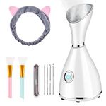 Totexil Facial Steamer for Facial Deep Cleaning, Moisturize, Unclog Pores, Face Spa, Nano Ionic Humidifier, Home Facial Warm Mist Face Steamer with Blackhead Removal Kit, Brush, Hair Band