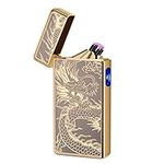 Electric Plasma Lighter with Cross X Dual Arc, USB Rechargeable Flameless Lighter with Cool Dragon Winding Pattern, Electronic Windproof Dragon Lighter, Gifts for Dad/Men (Cool Gold Dragon)