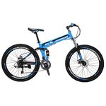 Adult Folding Bikes G4 21 Speed Mountain Bike 26 Inches Dual Suspension Bicycle (Spoke-Blue)