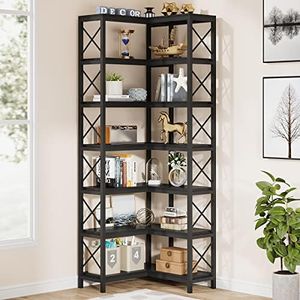 Tribesigns 7-Shelf Corner Bookshelf,Large Modern Corner Bookcase, 7-Tier Tall Corner Shelf Storage Display Rack with Metal Frame for Living Room Home Office (Black)