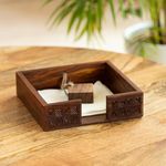 ExclusiveLane 'Diamond Geometrica' Wooden Napkin Holder for Dinning Table |Handcarved Napkin Holder for Wash Basin Napkin Holder for Kitchen Tissue Holder Napkin Stand (Sheesham Wood, Dark Brown)