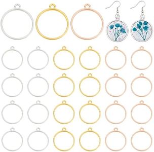 AHANDMAKER 60 pièces Pendentifs Ronds à Lunette arrière Ouverte, 3 Couleurs pendentifs à breloque Cadre Creux pour moules à Bijoux en résine pour Bricolage Artisanat Fleur pressée Boucles d'oreilles