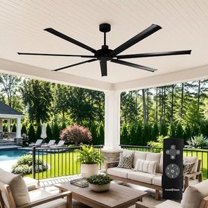 100 Inch Industrial Ceiling Fan, Large Black Outdoor Ceiling Fans for Paitos with Remote Control, High CFM Quiet DC Motor Commencial Shop Fan for Garage Gym, Reversible 7 Aluminum Blades, Timer