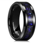 King Will Tungsten Wedding Band Promise Ring for Men 8mm Black High Polished Ring with Black Sand Inlay Blue Purple Sparkles Q (8.5)