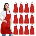 NOBONDO 12 Pack Bib Apron - Unisex Red Apron Bulk with 2 Roomy Pockets Machine Washable for Kitchen Crafting BBQ Drawing