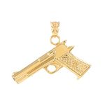 Solid 10k Yellow Gold Pistol Gun Necklace Pendant