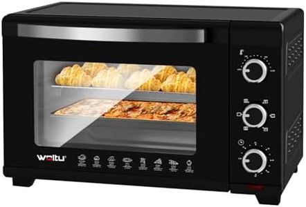 WOLTU Mini Oven with Knobs, 32L Rotisserie Oven, Electric Pizza Oven Toaster Oven Countertop Oven with Convection, Small Oven, 60-Minute Timer, Temperature Adjustable 100-230°C, 1600W, Black