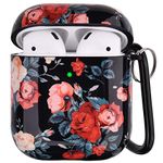 OLEBAND Airpods Case with Floral Skin, Hard and Shockproof Airpod Cover for Men Women and Girls, 5 in 1 Accessory Sets Compatible for Air pod 2 and 1( Big Rose )