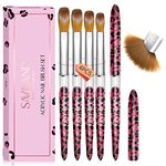 Saviland Kolinsky Acrylic Nail Brush Set – 4PCS Professional Acrylic Brushes for Acrylic Powder System, Size 8/10/12/14 Pink Leopard Print Nail Brushes for Acrylic Application Nail Extension & Carving