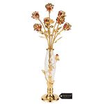 Matashi Rose Bouquet Flowers in an Vase Ornament Dipped in 24K Gold Studded with Red Crystals Gift for Girlfriend Boyfriend Husband Wife Valentine's Day Decoration Home Bedroom Decor